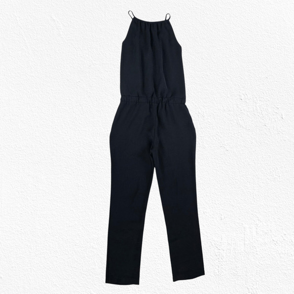 Drew Black V Neck Drawstring Waist Jumpsuit Spaghetti Strap Pockets Size Small - Picture 9 of 9